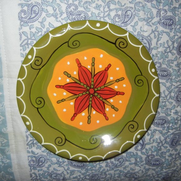 4 Pier 1 Hand Painted Stoneware Plate Swirls & Flower Earthtones - Picture 2 of 6